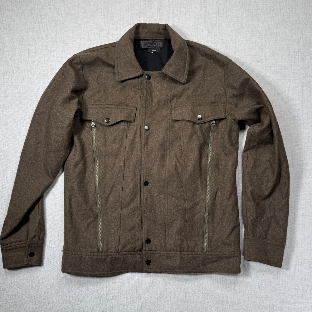 B. Scott Jacket Wool Blend Utility Style Brown Zip Front Streetwear Size M